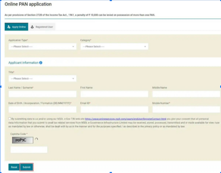 fill up the Online PAN Application