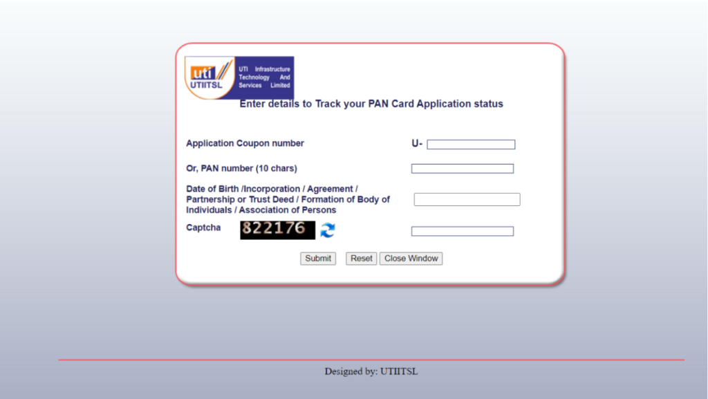 PAN Card Application Tracking via UTIITSL